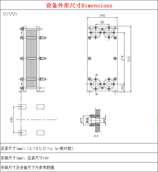 板式换热器BR0.04设备尺寸